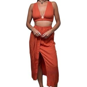 House Of Harlow 1960 X Revolve Corfu Top Midi Maxi Skirt In Rust Orange Set M
